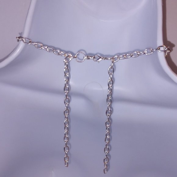 Handmade Blue Beaded Statement Necklace With Silver Tone Chains - Picture 14 of 16